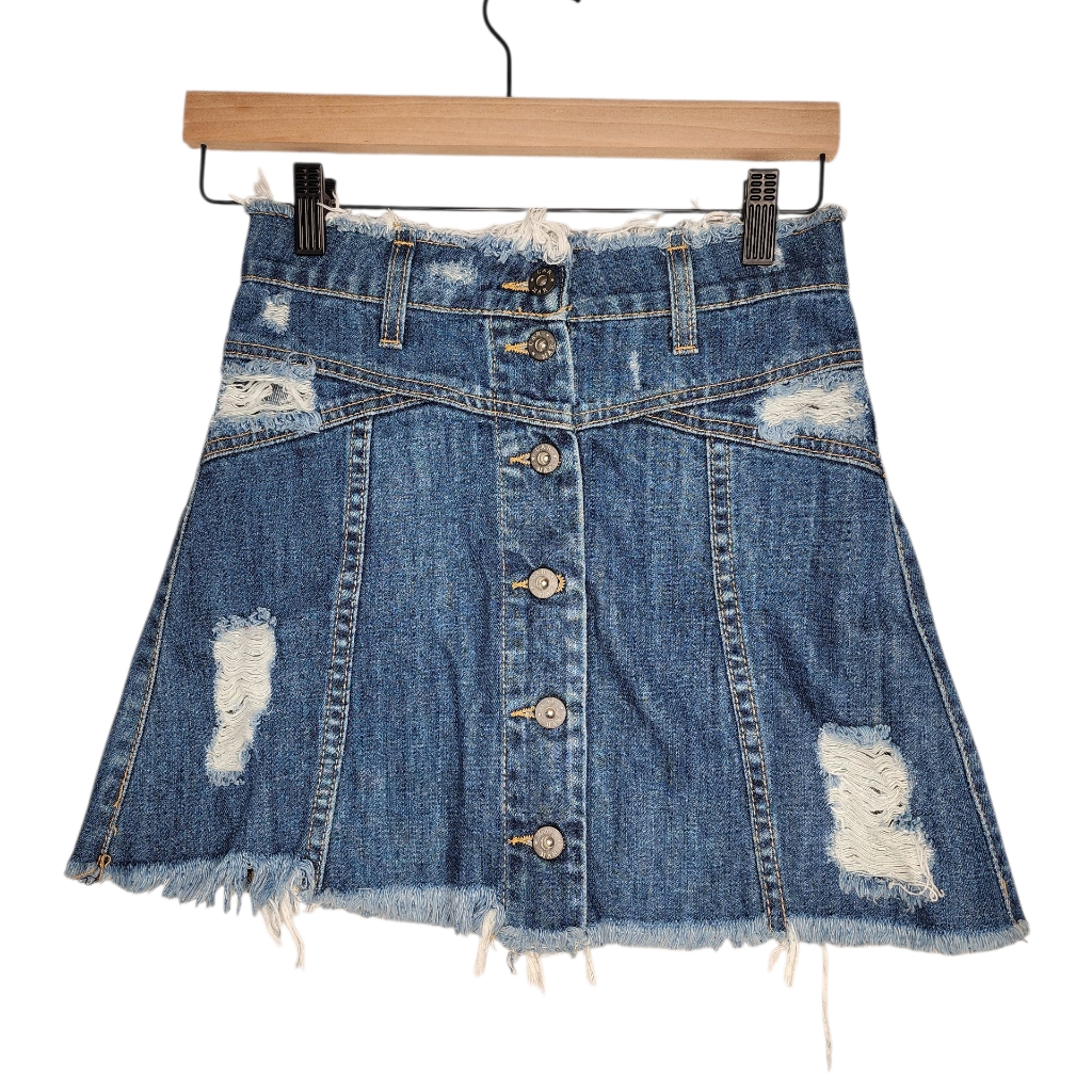 Carmar Adrian Distressed Denim Mini Skirt Size 24